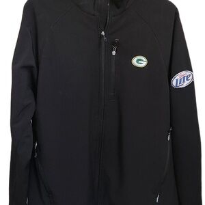 Soft Shell Jacket Green Bay Packers & Miller Lite Logos Sz XL Fleece Lined Black